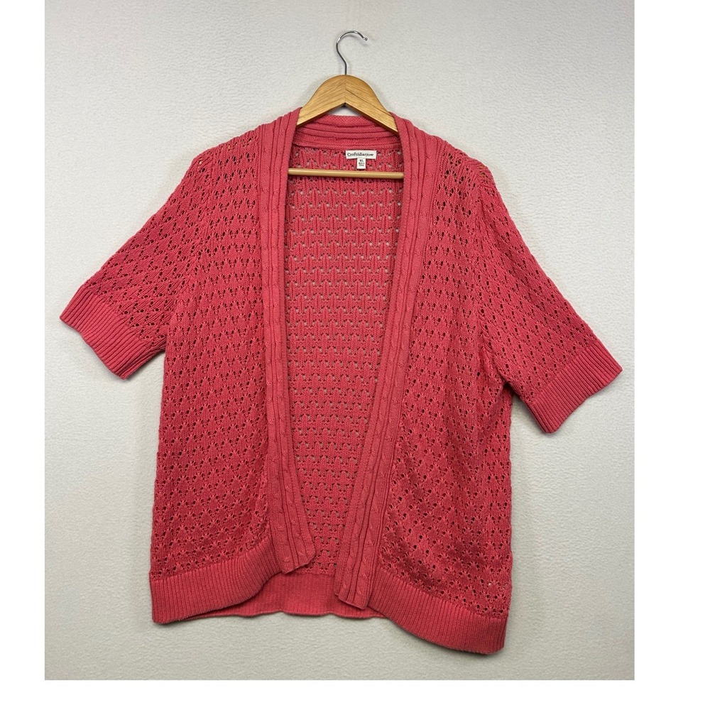 Boho Cottagecore Croft & Barrow Womens XL Pink Pointelle Open Front Cardigan